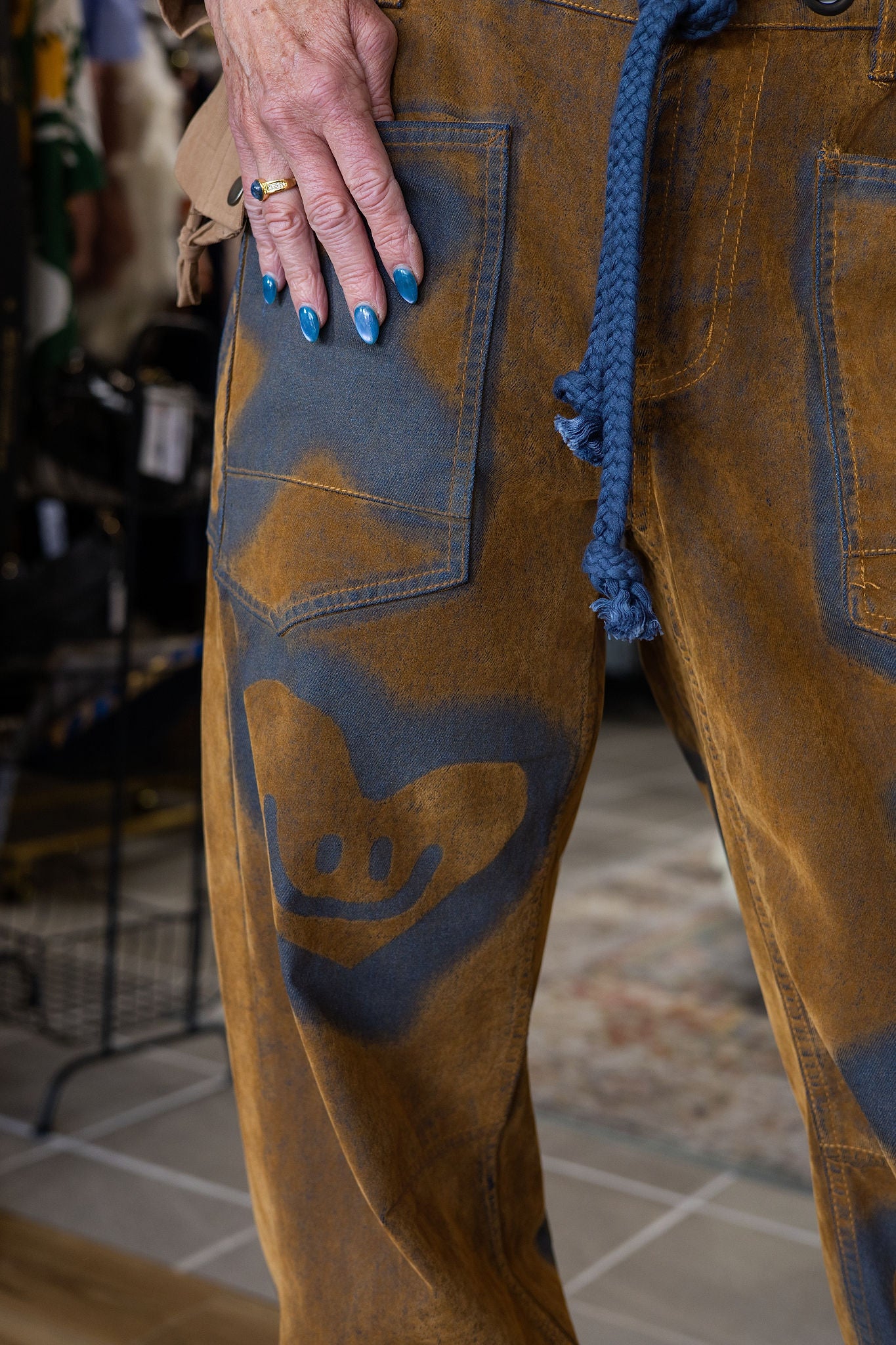 XO Vintage Tie Waist Velvet Suede Pants