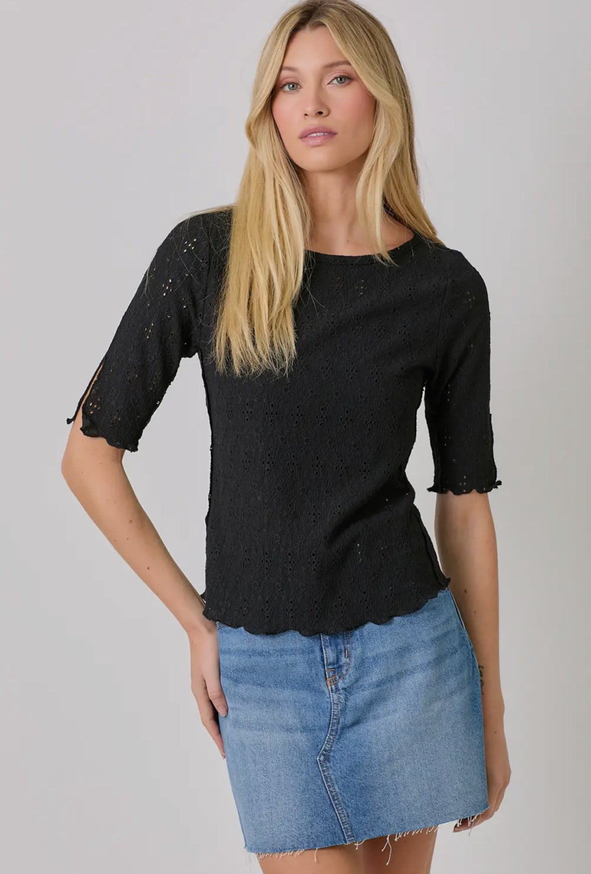 Marissah Boat Neck Lettuce Hem Top