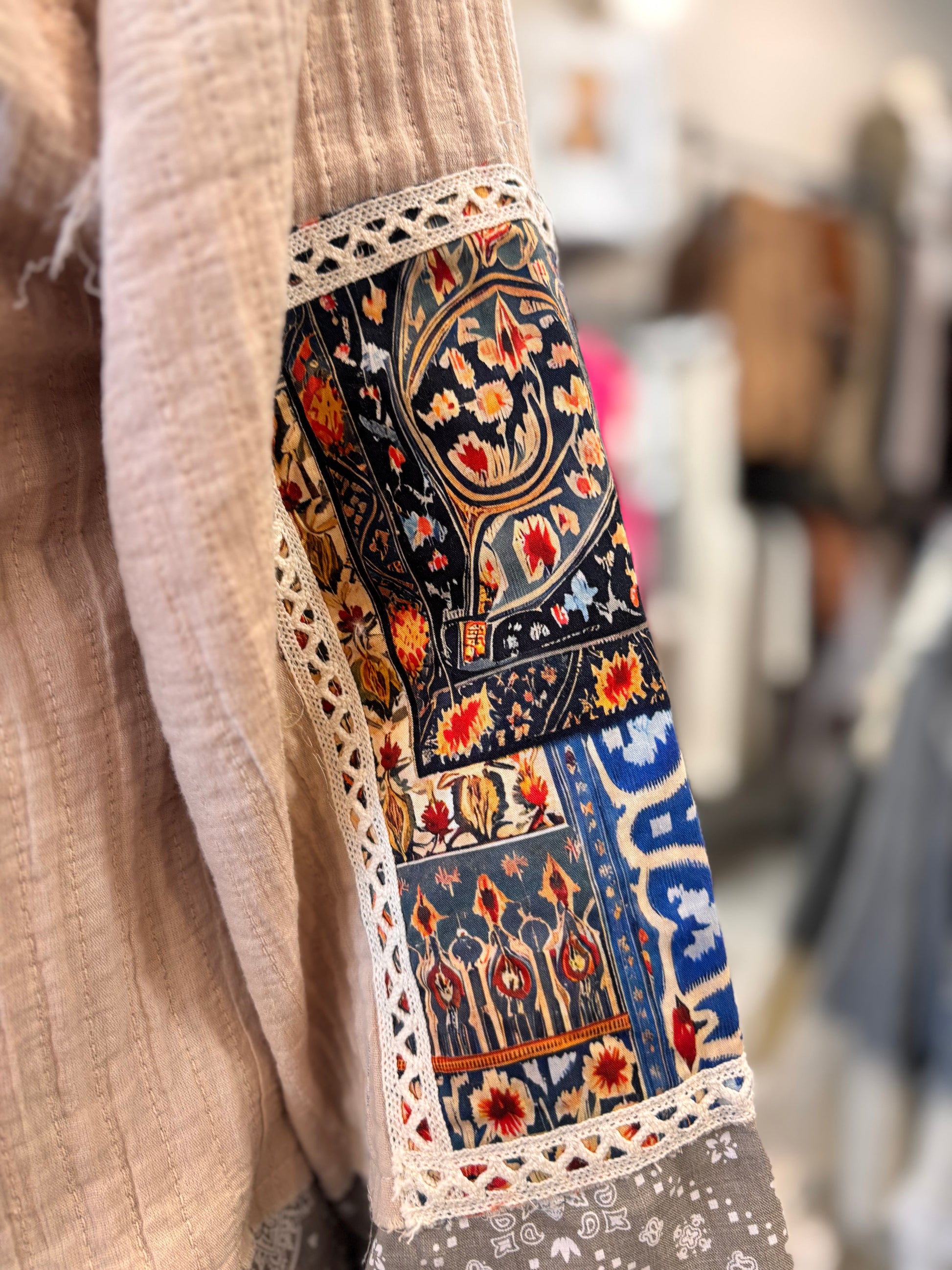 Jolene Long Sleeve Paisley Contrast Woven Open Jacket