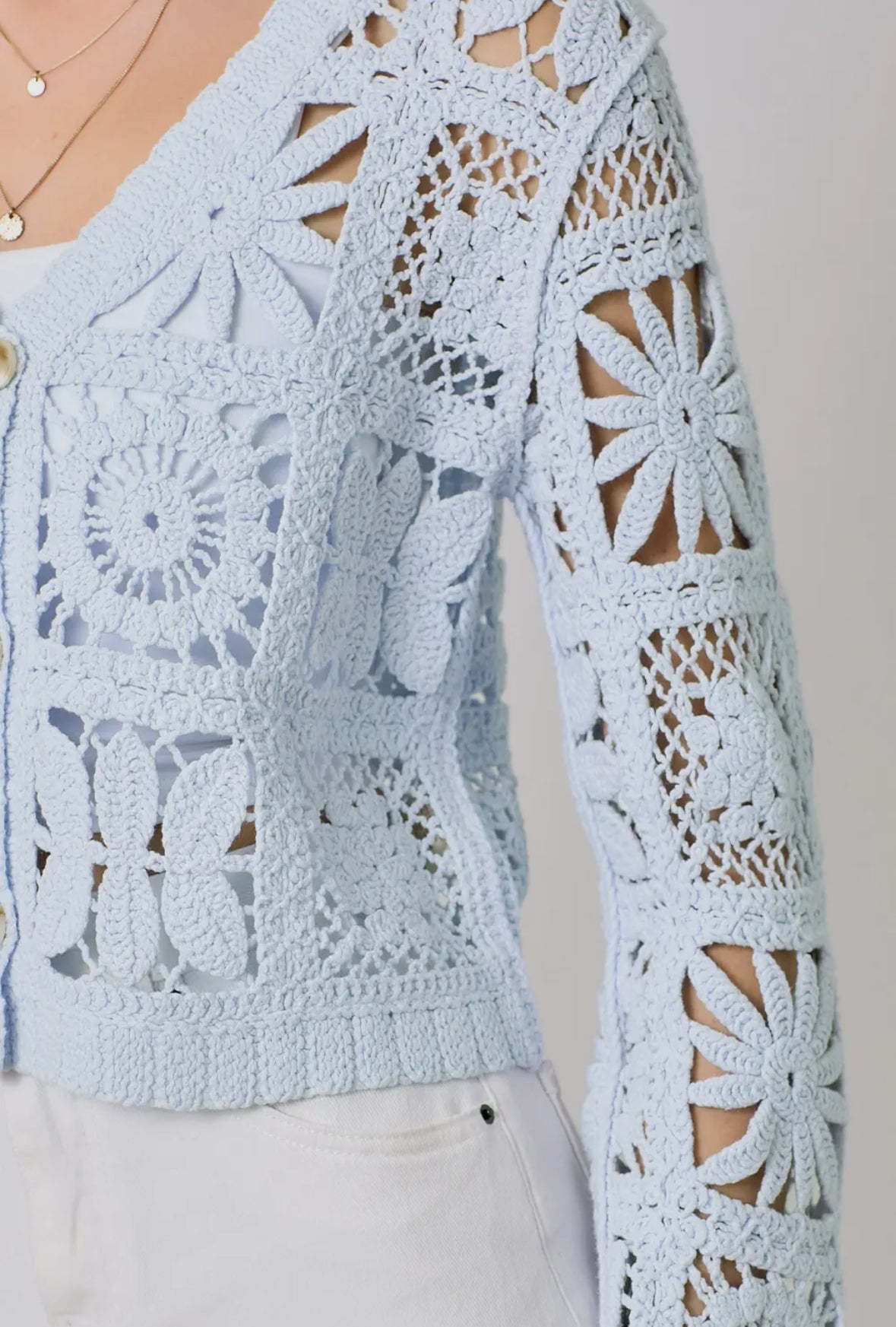 Antonella Crochet Cardigan - Sky Blue Elegant Edition