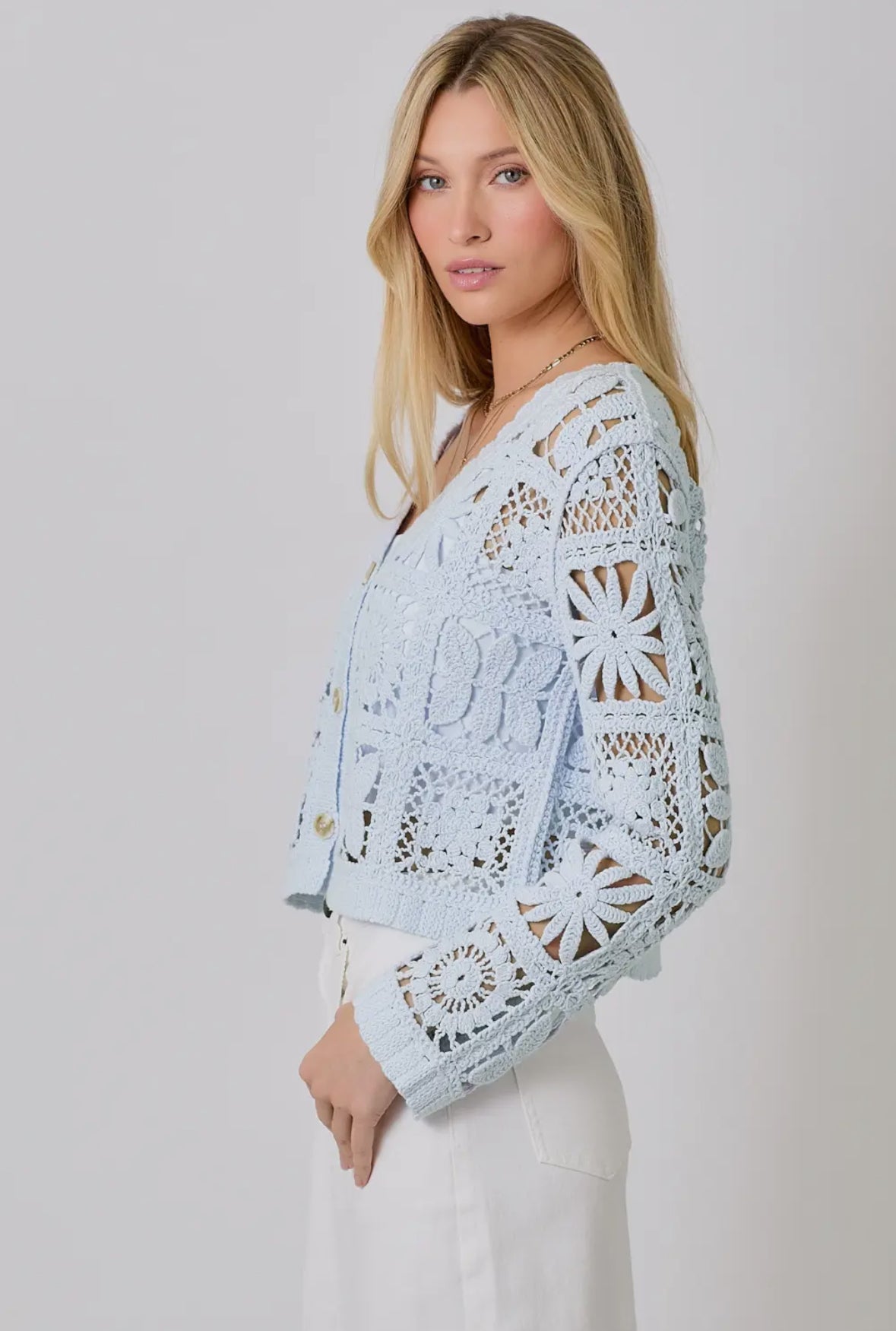 Antonella Crochet Cardigan - Sky Blue Elegant Edition