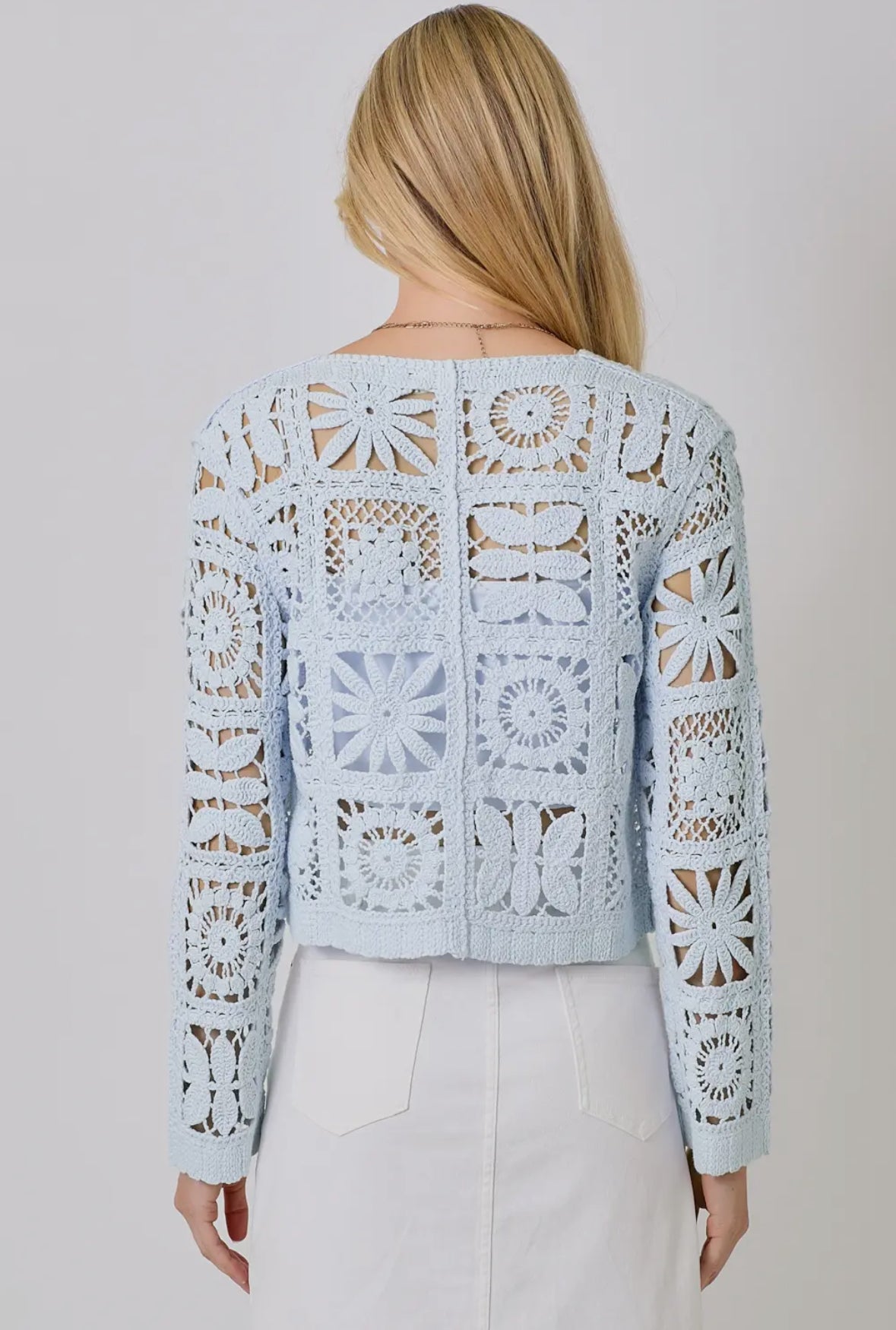 Antonella Crochet Cardigan - Sky Blue Elegant Edition