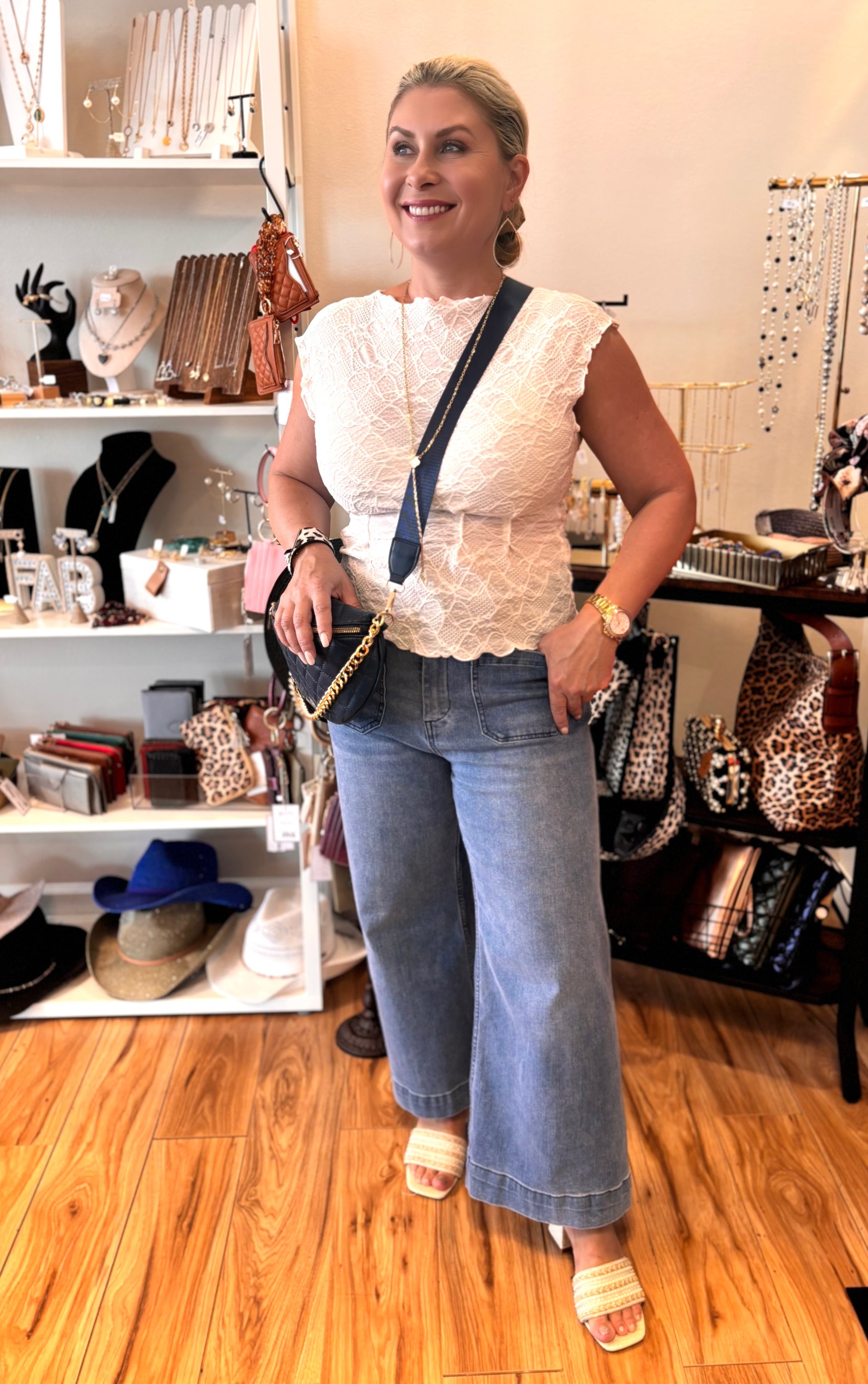 Jenna Lace Lettuce Edge Top in White