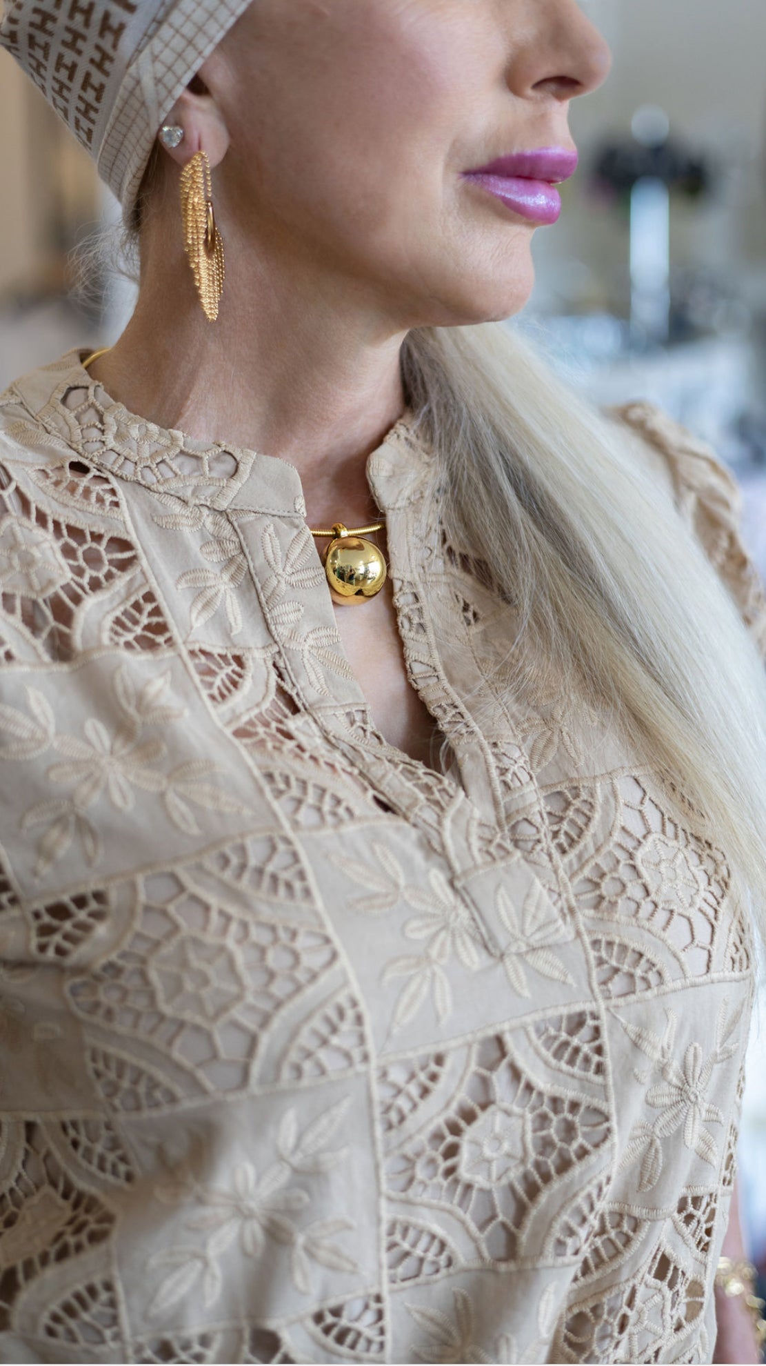 Katalin Split Neck Floral Lace Blouse