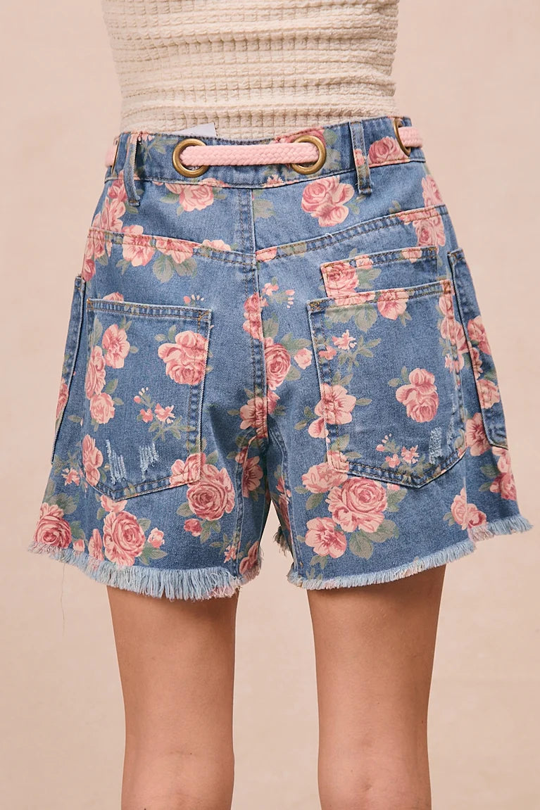 Aris Denim Shorts w/ Patch Pockets & Belt