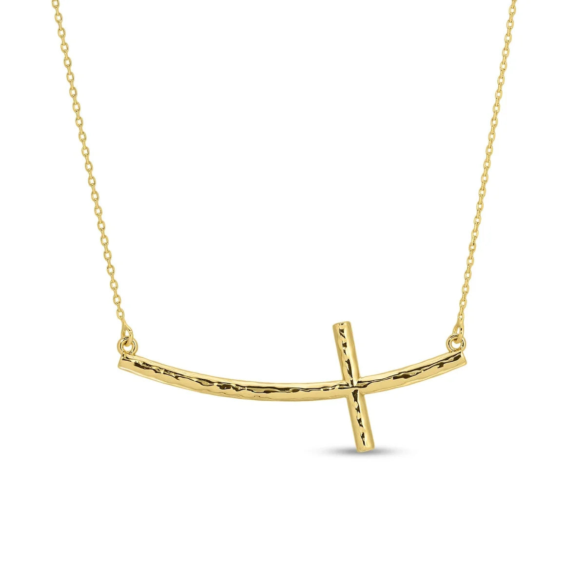 Splendid Iris Lightly Textured Curved Cross Necklace