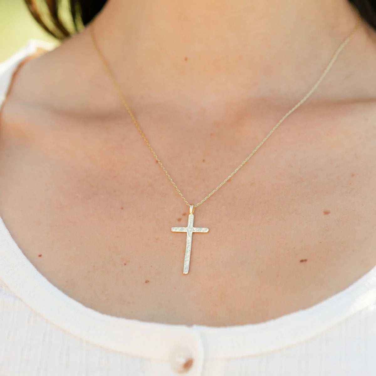 Splendid Iris Gilded Cross Pendant Necklace