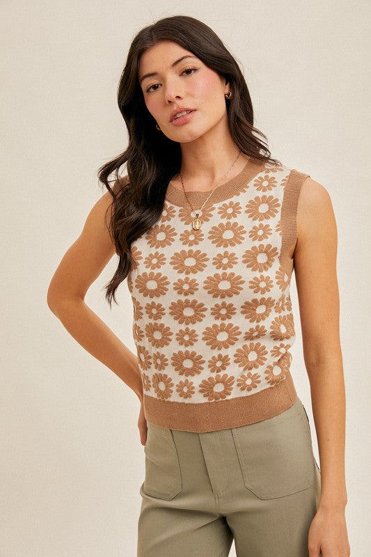 Floral Jacquard Sweater Knit Top