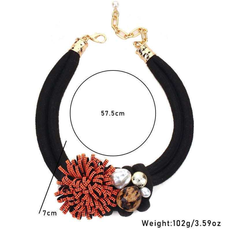 Bloom Necklace with Pearl & Crystals Accents in Black