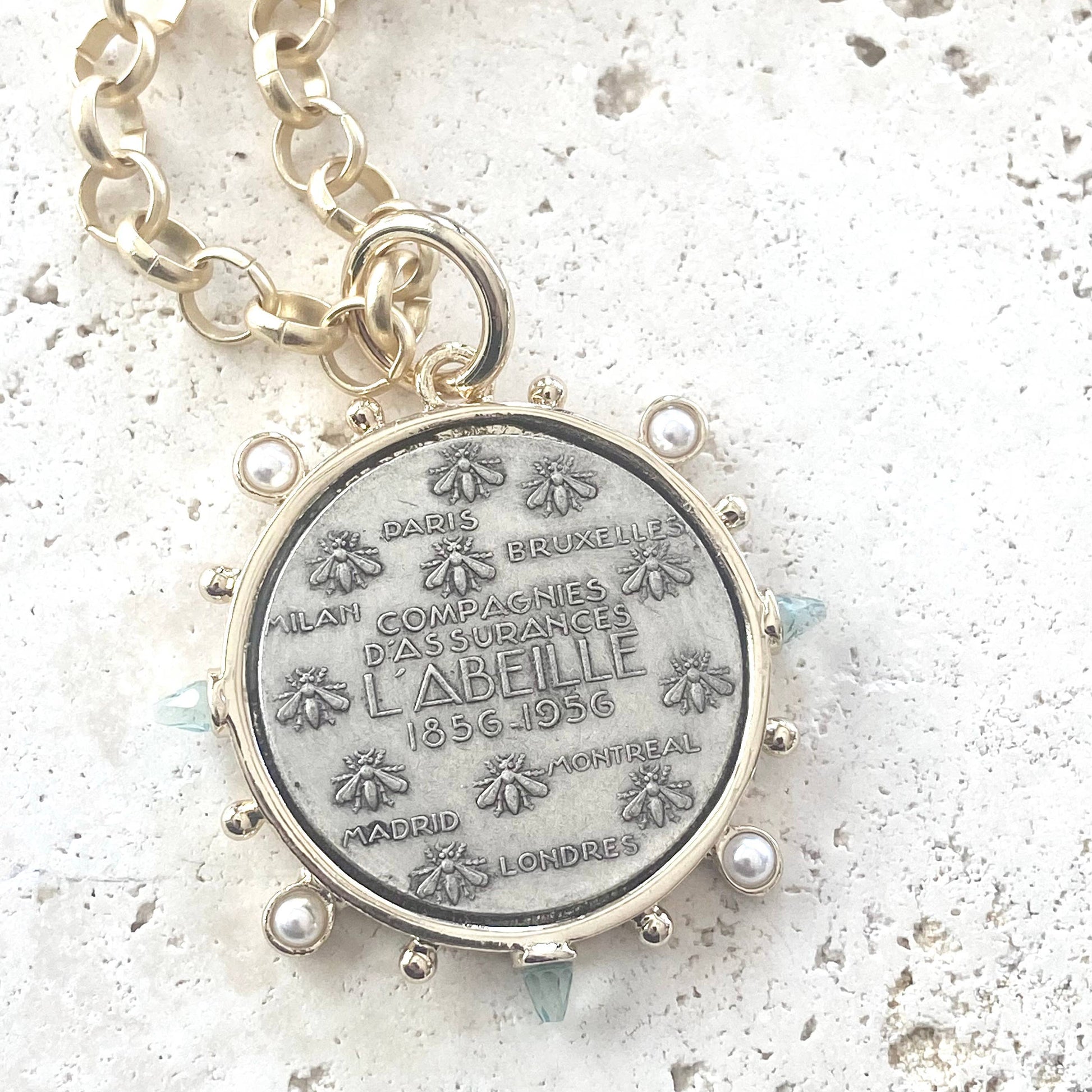 French Bee Coin Necklace