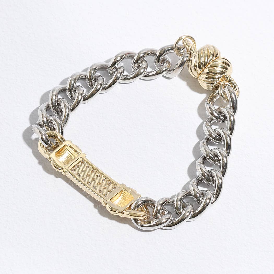 CZ Stone Paved Bar Pointed Chain Magnetic Bracelet