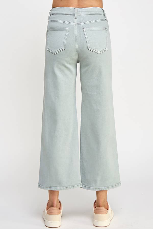 Hillary High Rise Crop Wide Leg Denim - Soft Gray