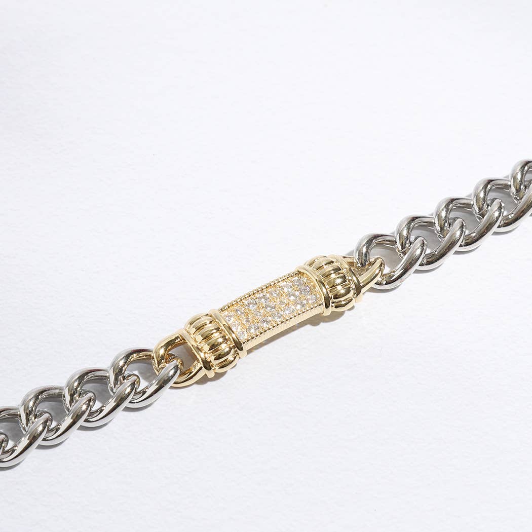 CZ Stone Paved Bar Pointed Chain Magnetic Bracelet