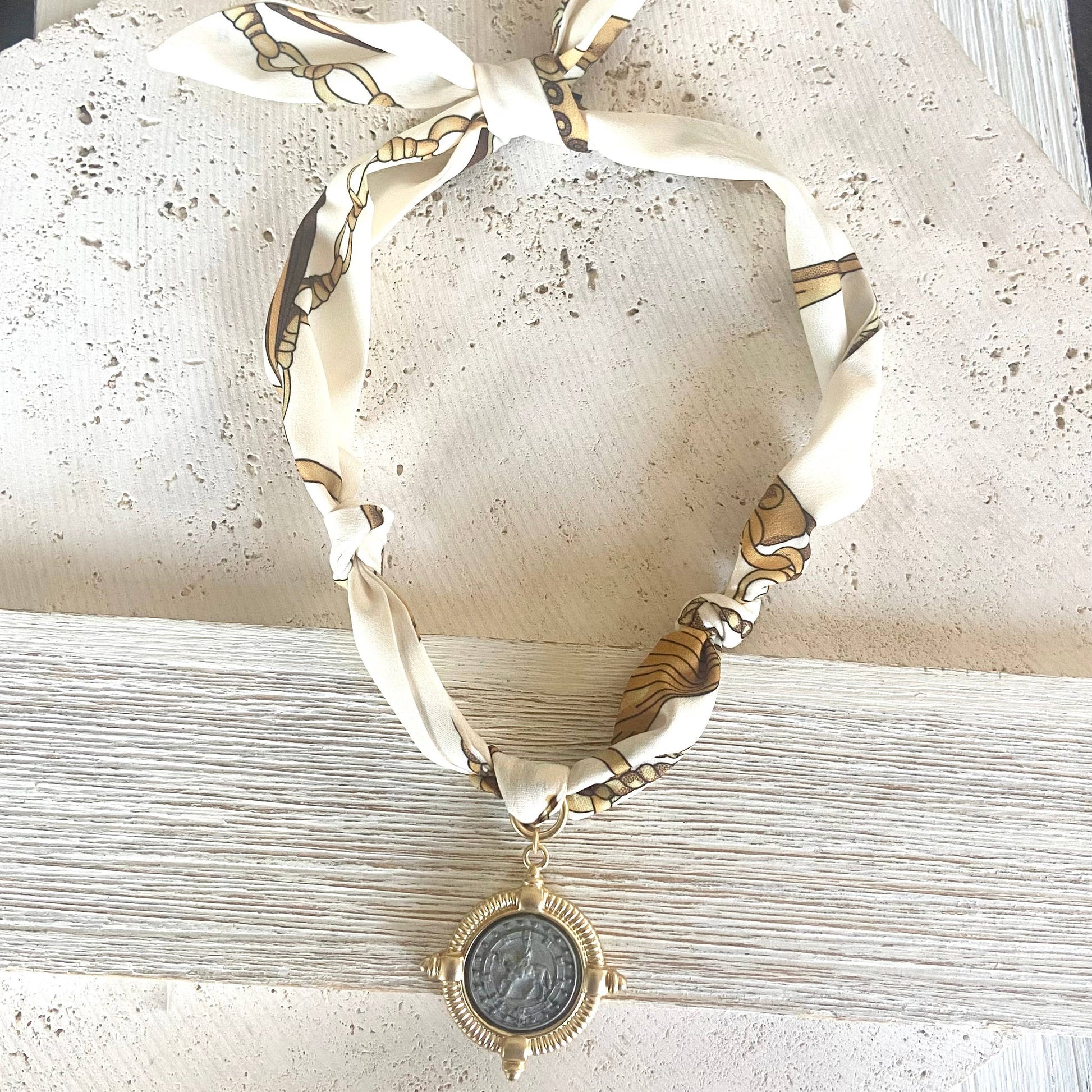 Scarf Necklace w/ Charms + Pendants