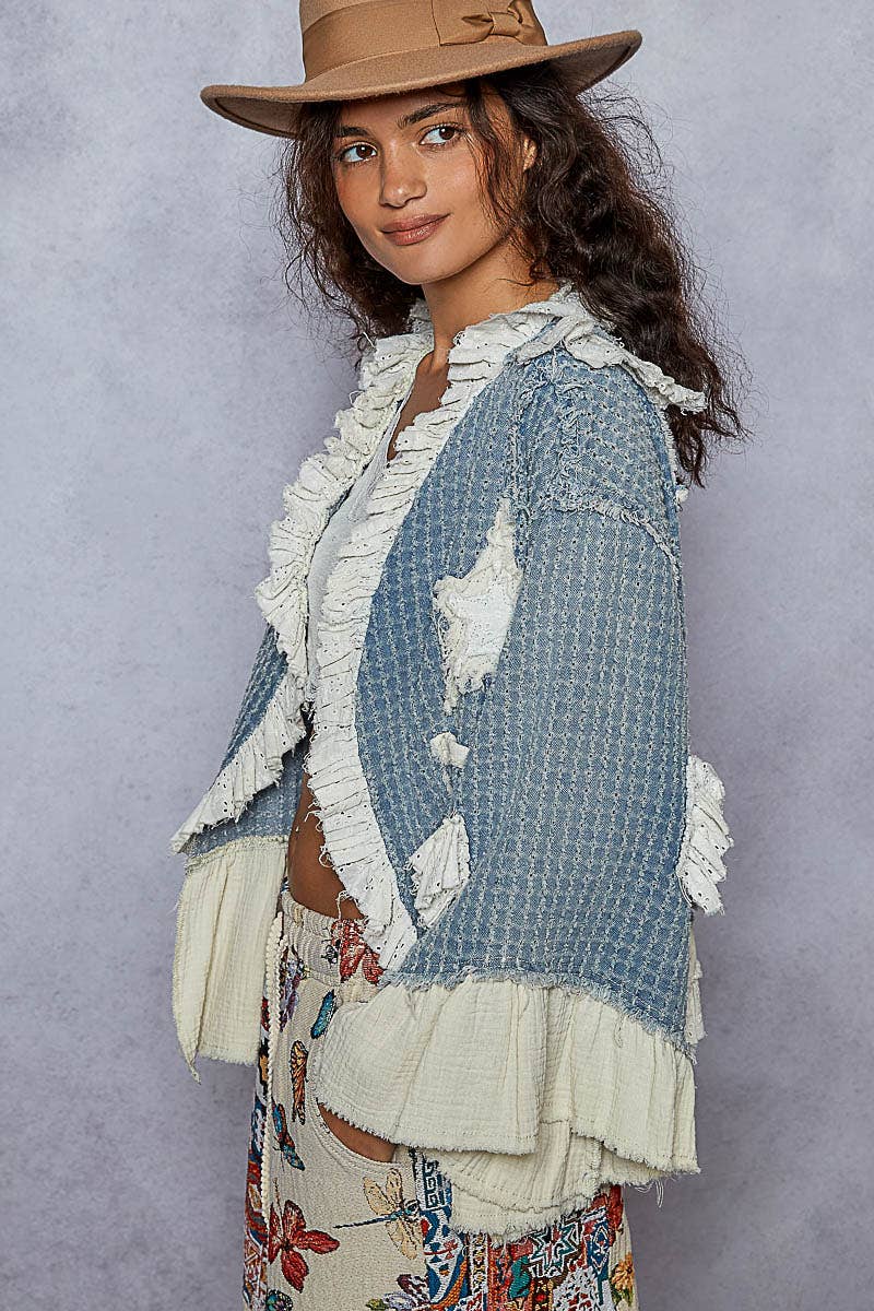 3/4 Sleeve Star Denim Jacket