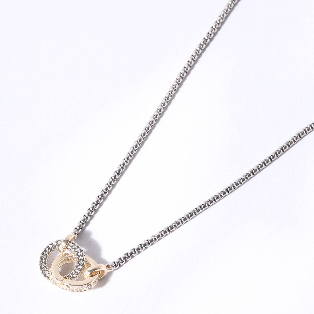 Two Tone Linked Circle Pendant Necklace