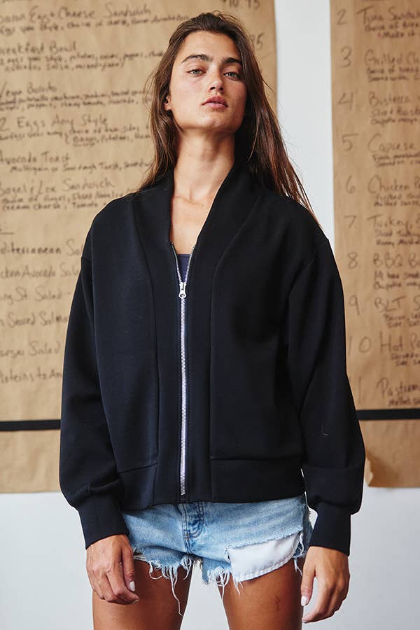 Tracey V-Neck Zip-Through Solid Soft Scuba Jacket