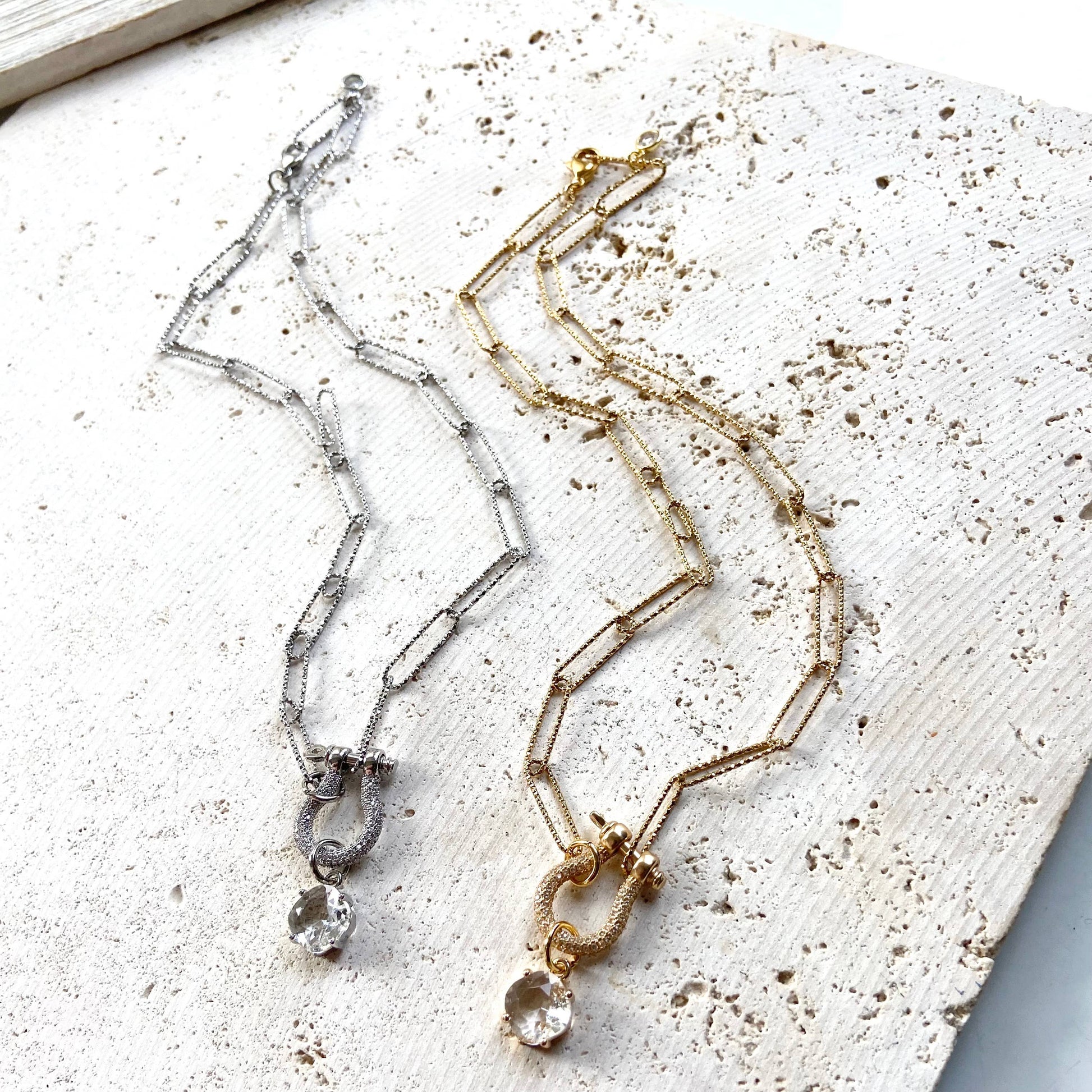 Stainless Steel Diamond Cut Chain with Micro Pave Carabiner