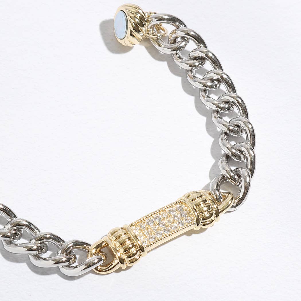 CZ Stone Paved Bar Pointed Chain Magnetic Bracelet