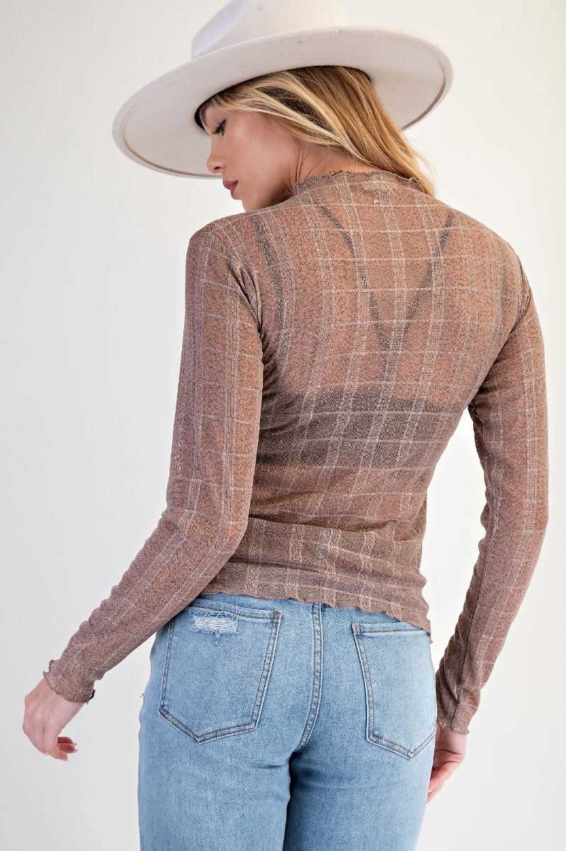 Easel Mesh Checkered Long Sleeve