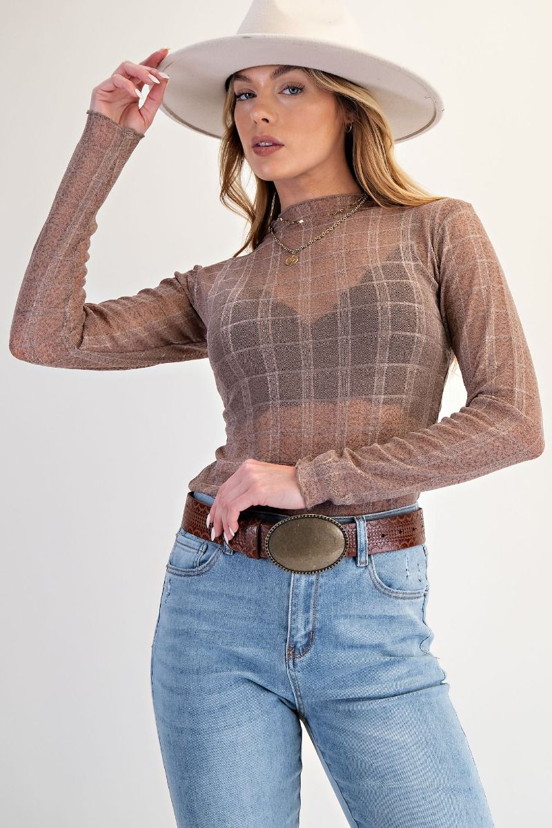 Easel Mesh Checkered Long Sleeve