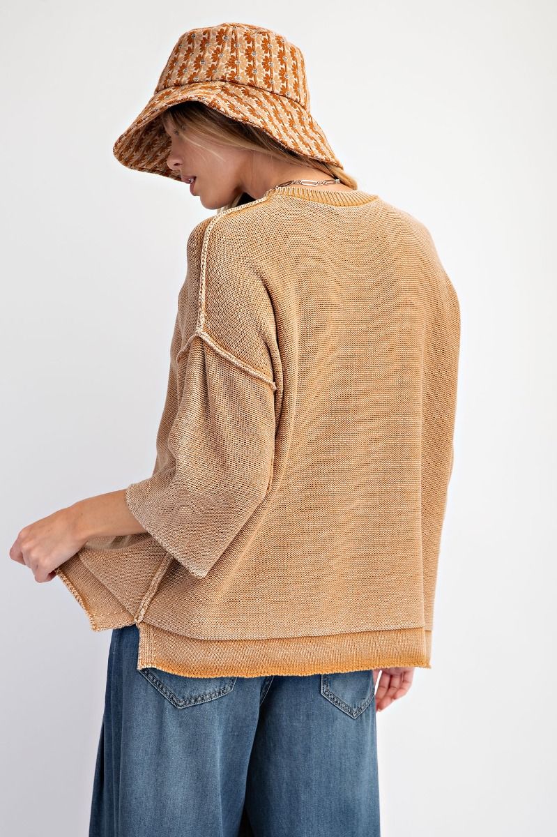 Easel Foxy Mineral Washed Knit Sweater Top