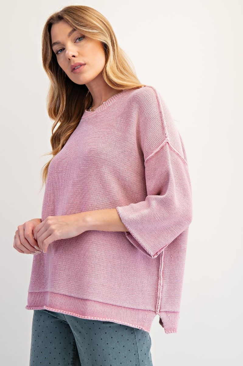 Easel Foxy Mineral Washed Knit Sweater Top