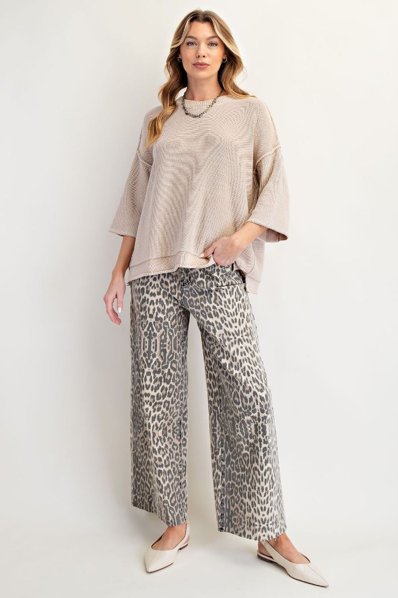 Easel Foxy Mineral Washed Knit Sweater Top