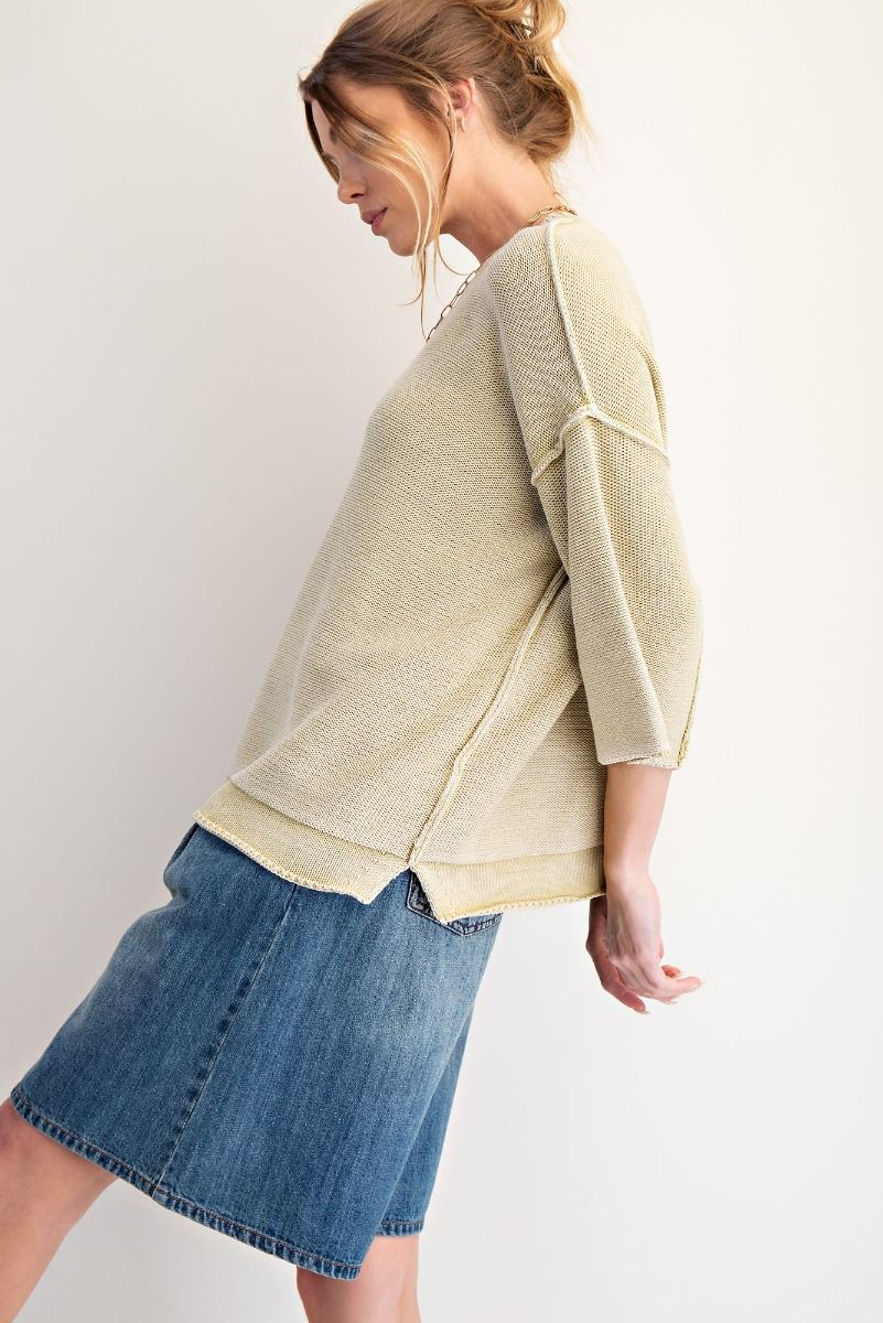Easel Foxy Mineral Washed Knit Sweater Top