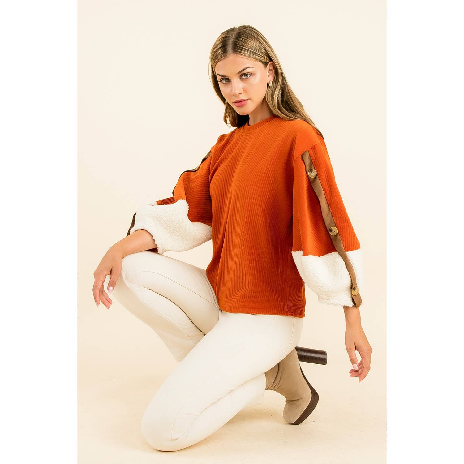 Valeria Velvet Sherpa Sleeve Top
