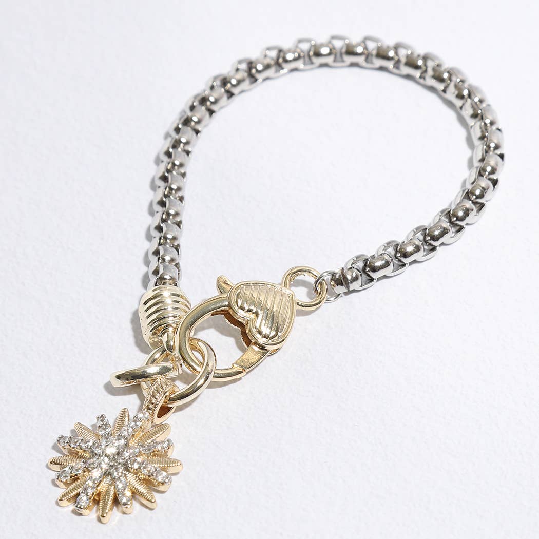 Starburst CZ Two-Toned Chain Design Bracelet