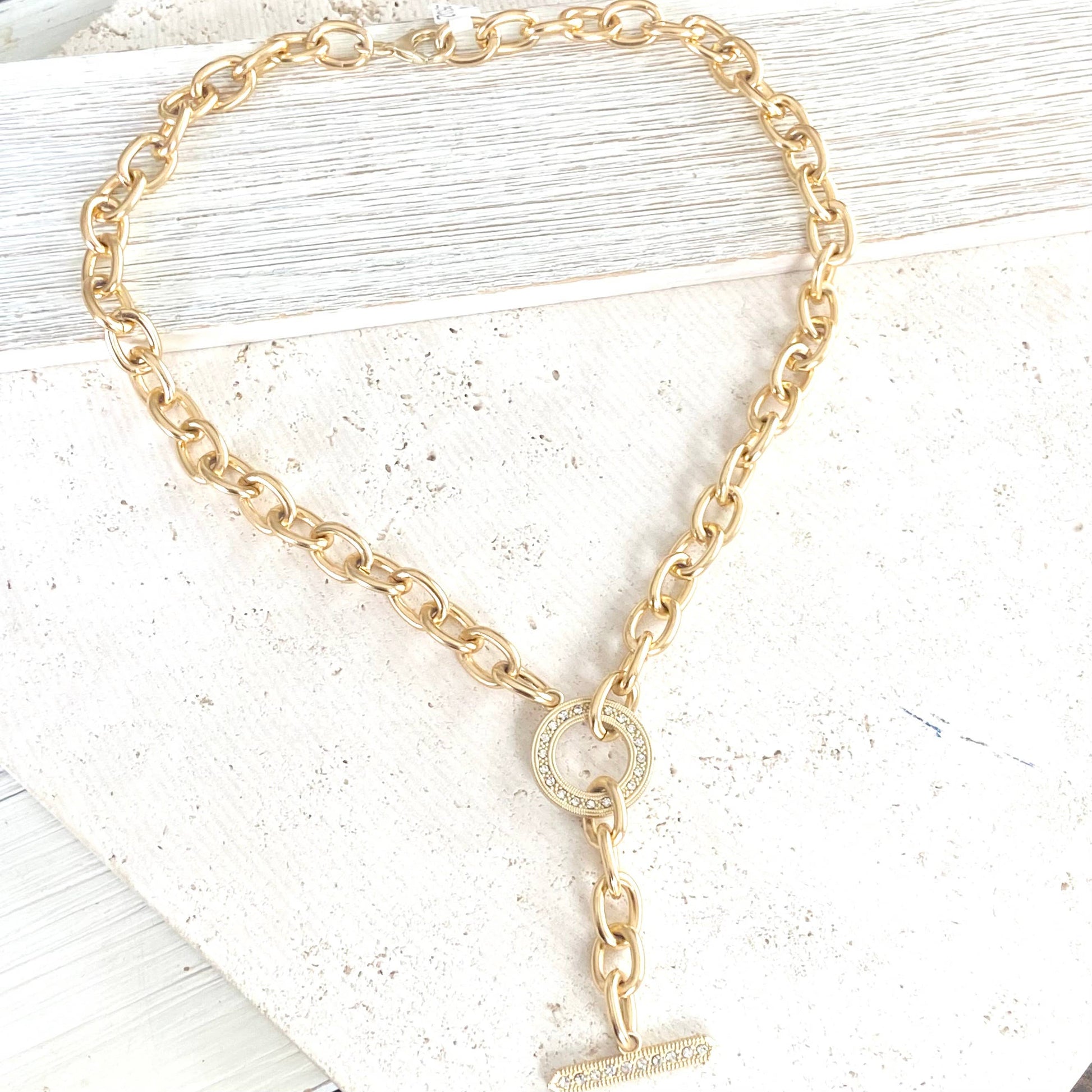 Chunky Y Chain Matte Gold Necklace