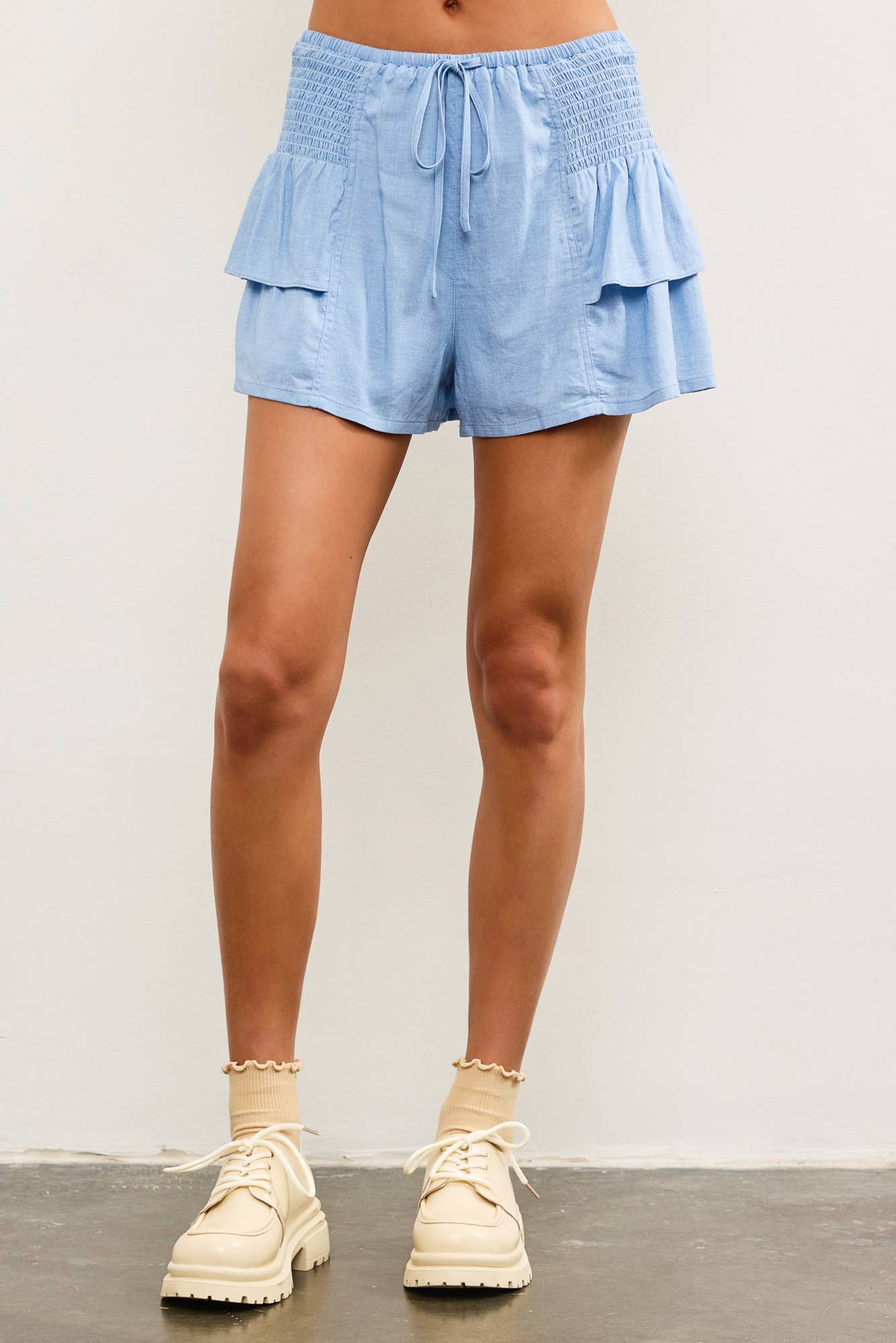 Aurea Side Smocked Tired Ruffle Shorts