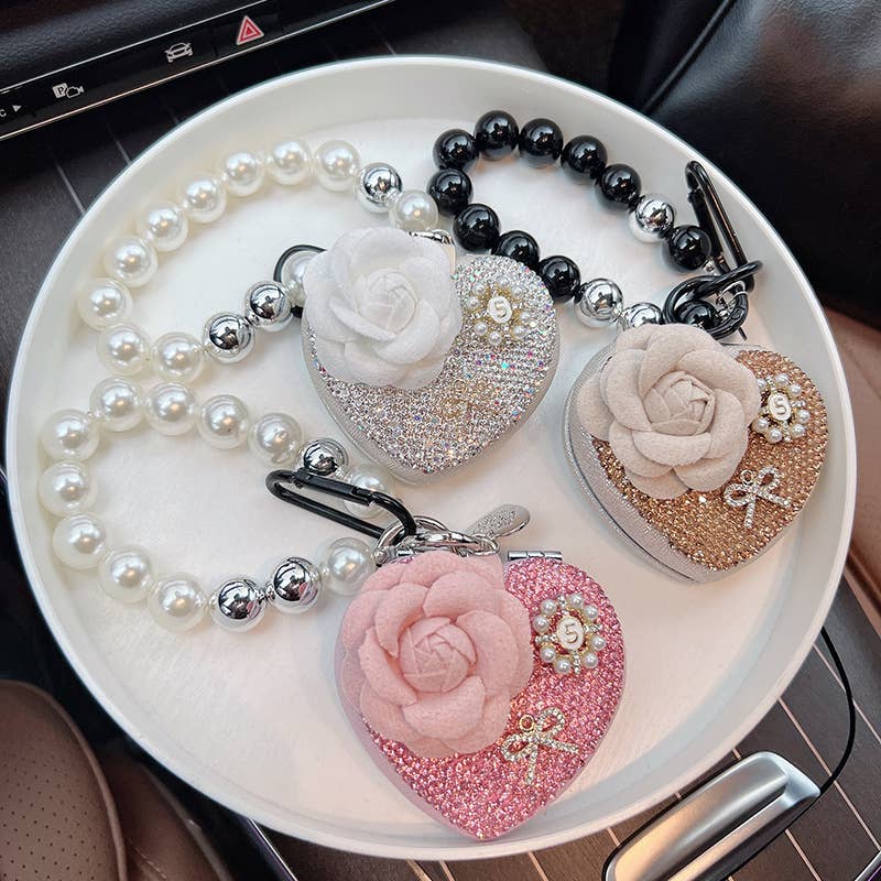 Heart Mirror Keychain with Flower and Pearl Charm 60261