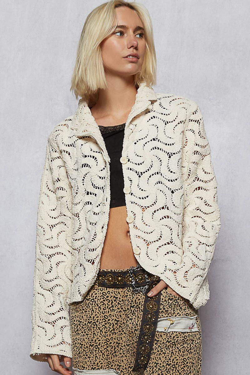 POL Long sleeve crochet knit chenille jacket