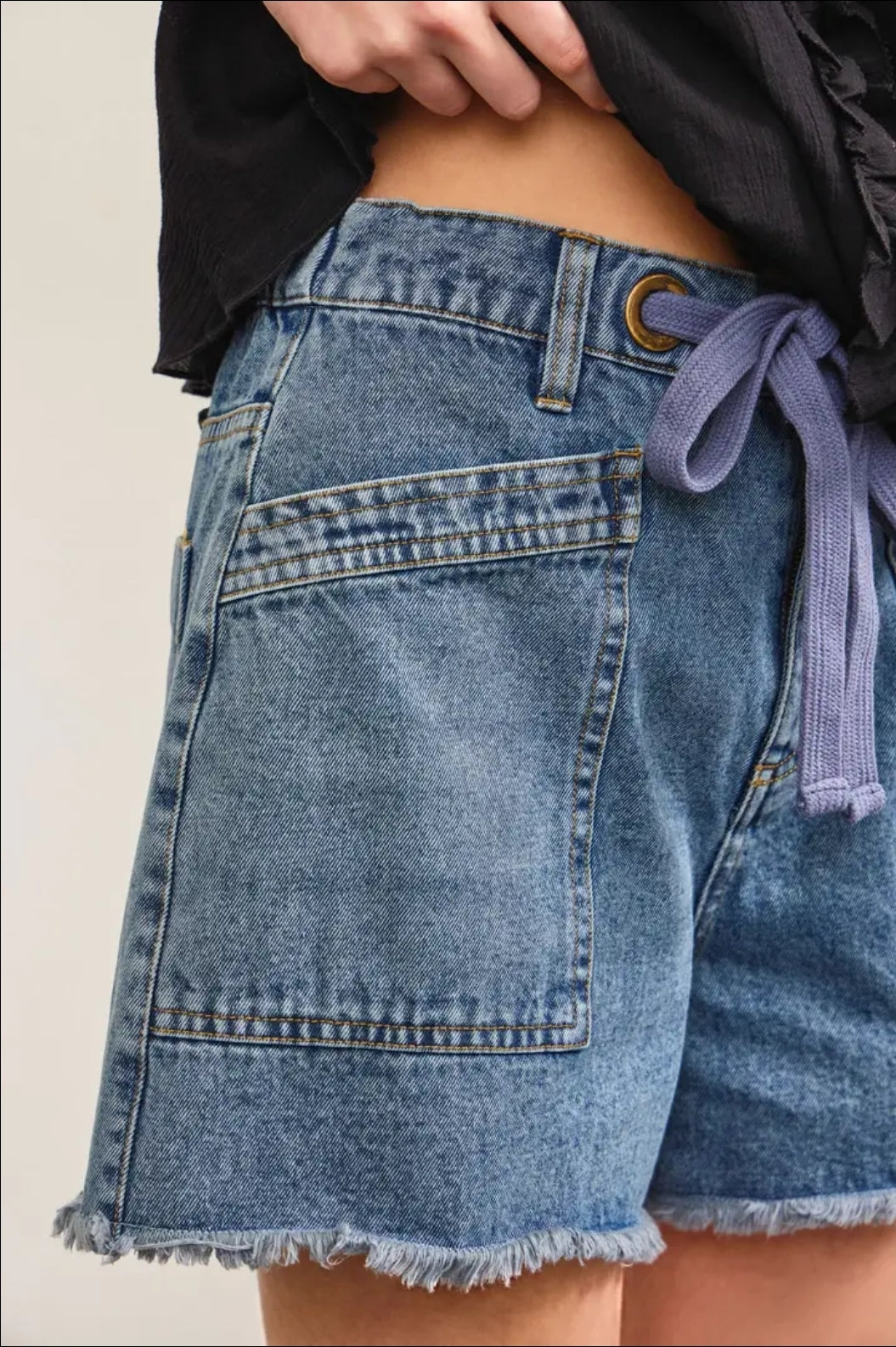 Juniper Denim Shorts - Medium Wash Cargo Style