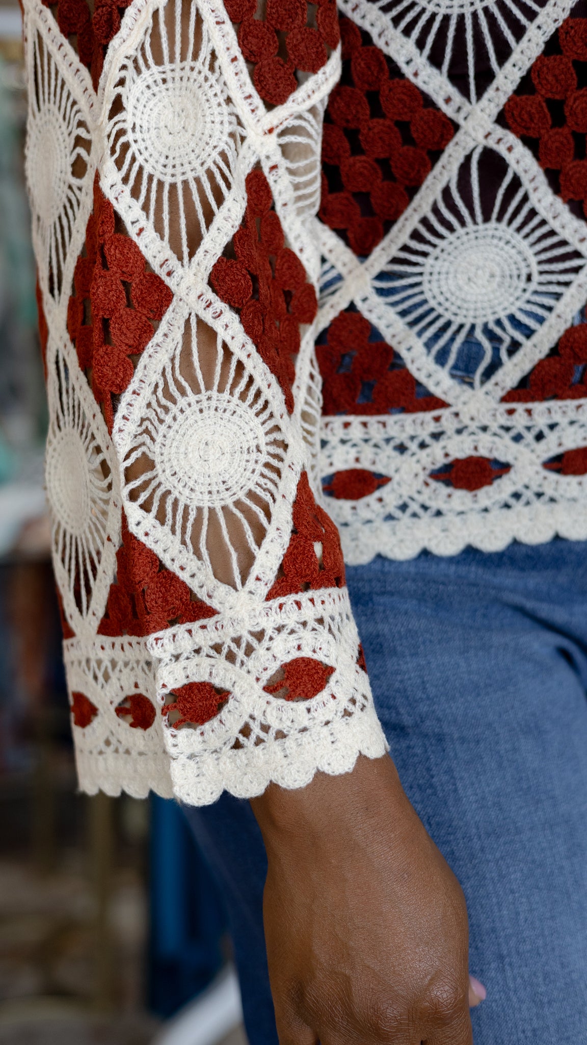 Mariah Crochet Sweater - Burgundy & Ivory