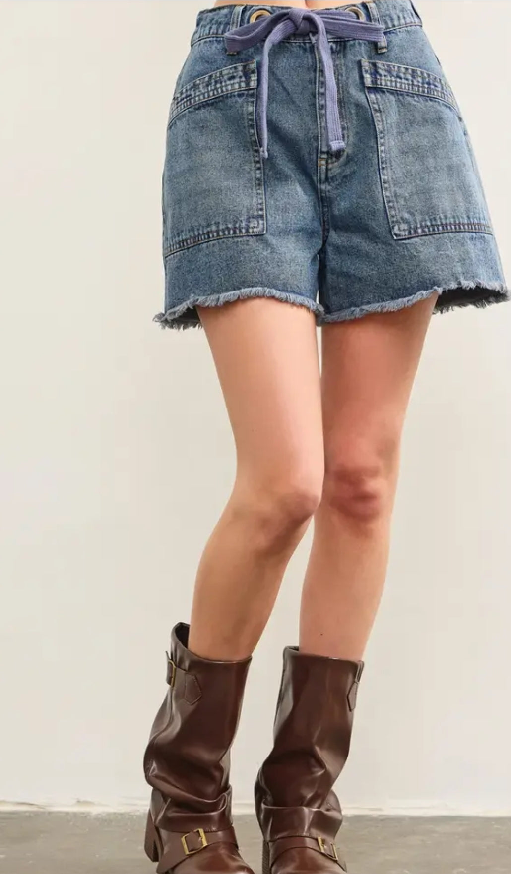 Juniper Denim Shorts - Medium Wash Cargo Style