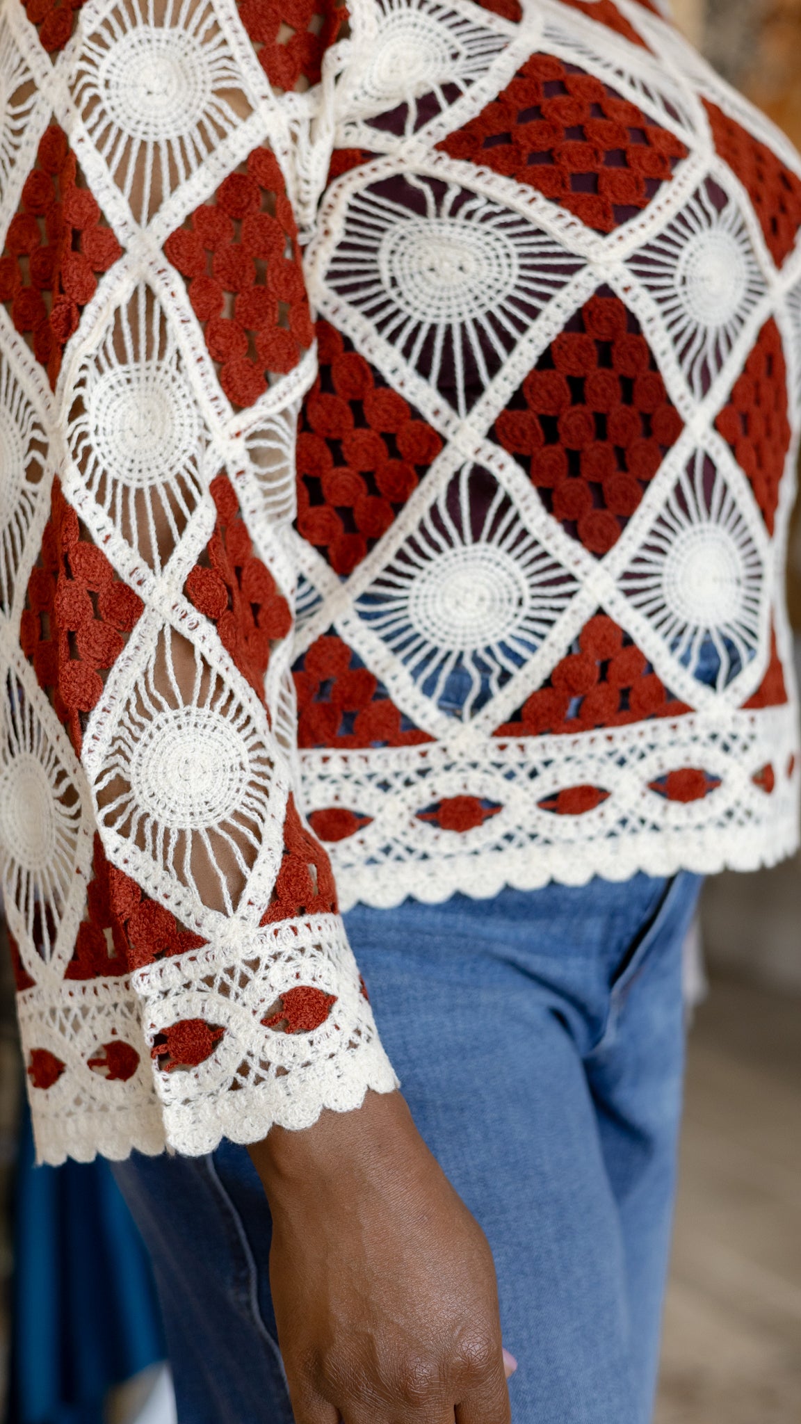 Mariah Crochet Sweater - Burgundy & Ivory