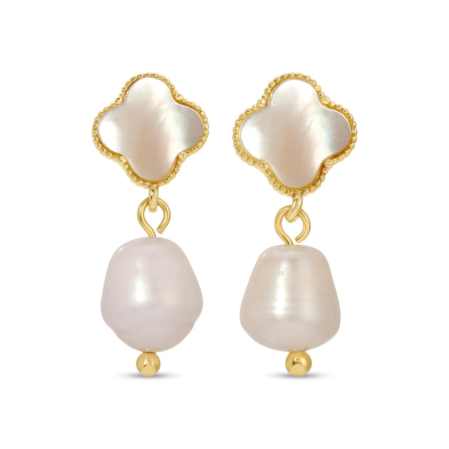 Splendid Iris Quatrefoil with Pearl Drop Earrings