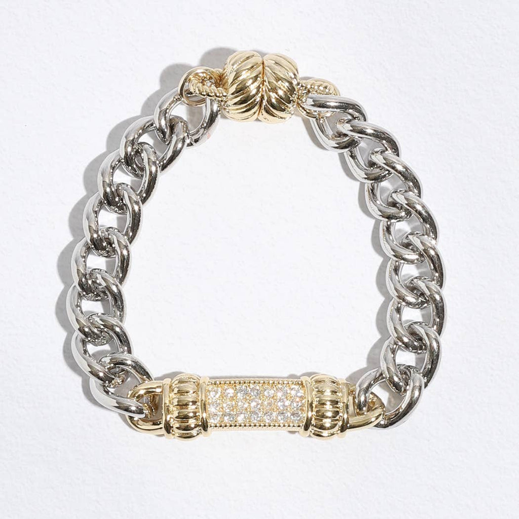 CZ Stone Paved Bar Pointed Chain Magnetic Bracelet