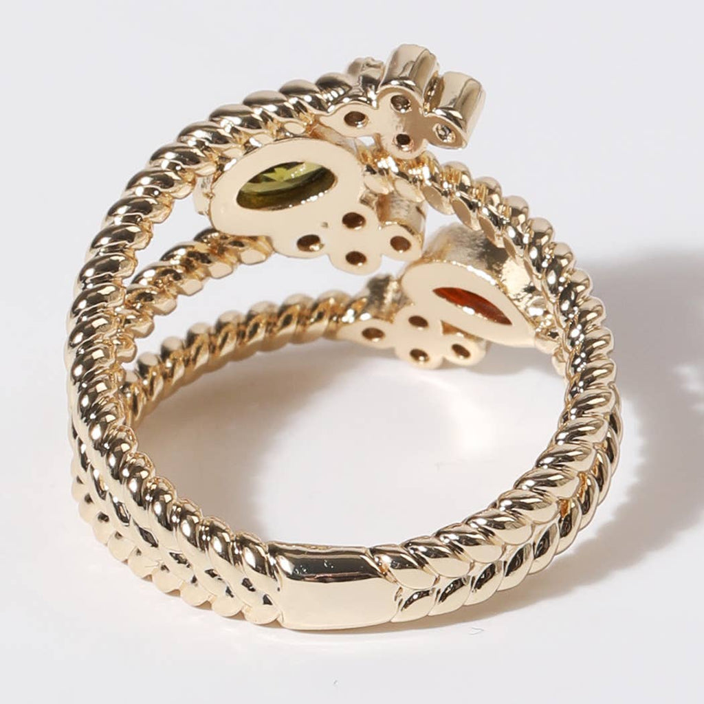 Multi Colored CZ Floral Design Gold Plated Ring