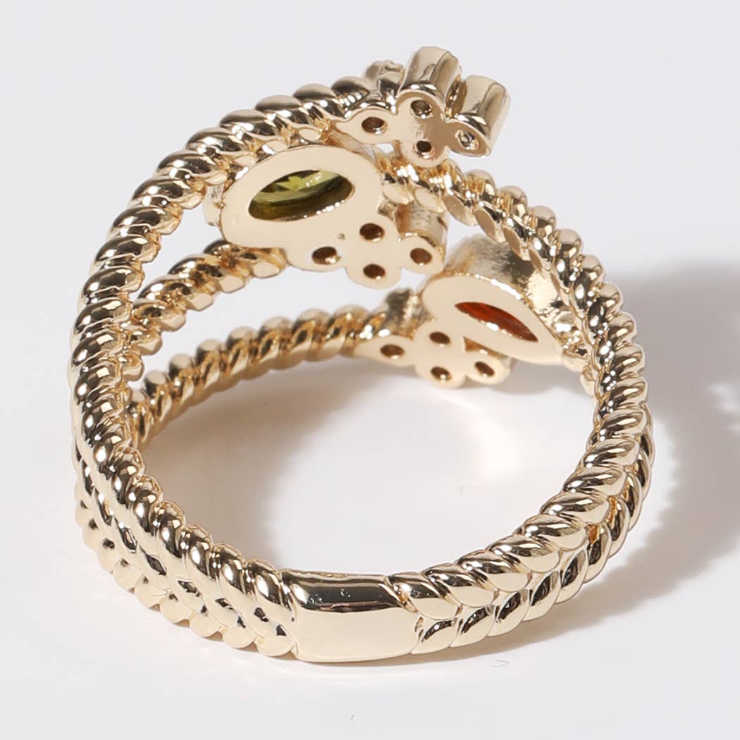 Multi Colored CZ Floral Design Gold Plated Ring