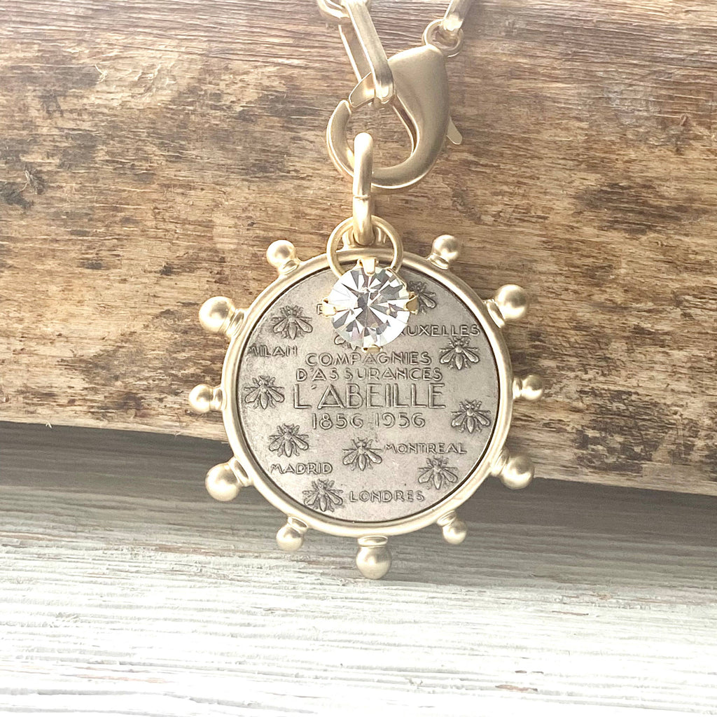 Matte Gold French Bee Coin Medallion