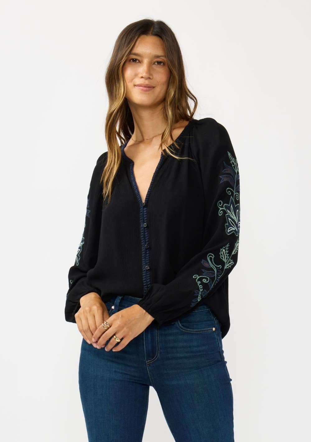 Willow Embroidered Button Down Blouse