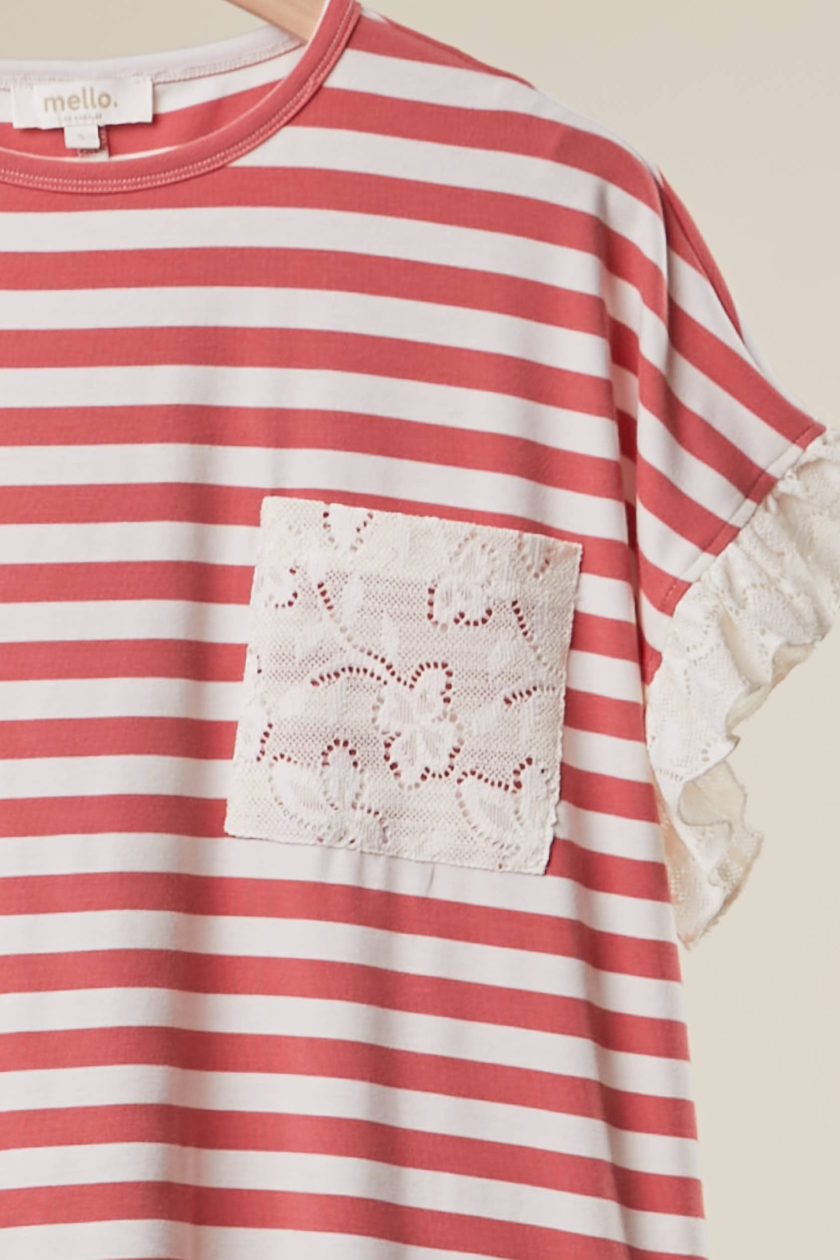 Striped Lace Trim Relaxed Top
