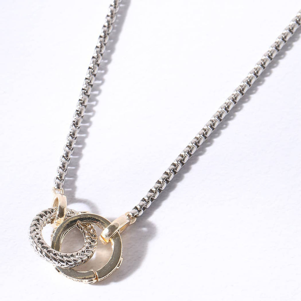 Two Tone Linked Circle Pendant Necklace