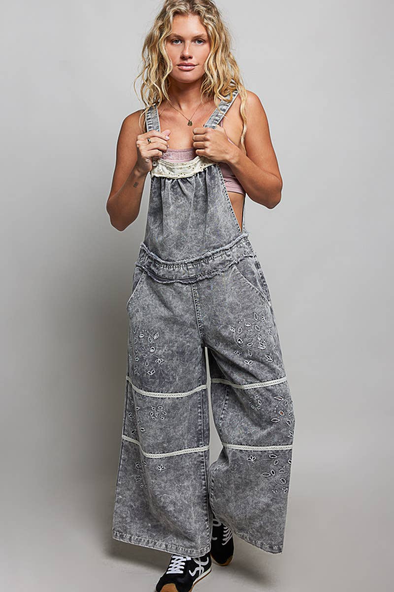 POL Twill Denim Wide Leg Overalls
