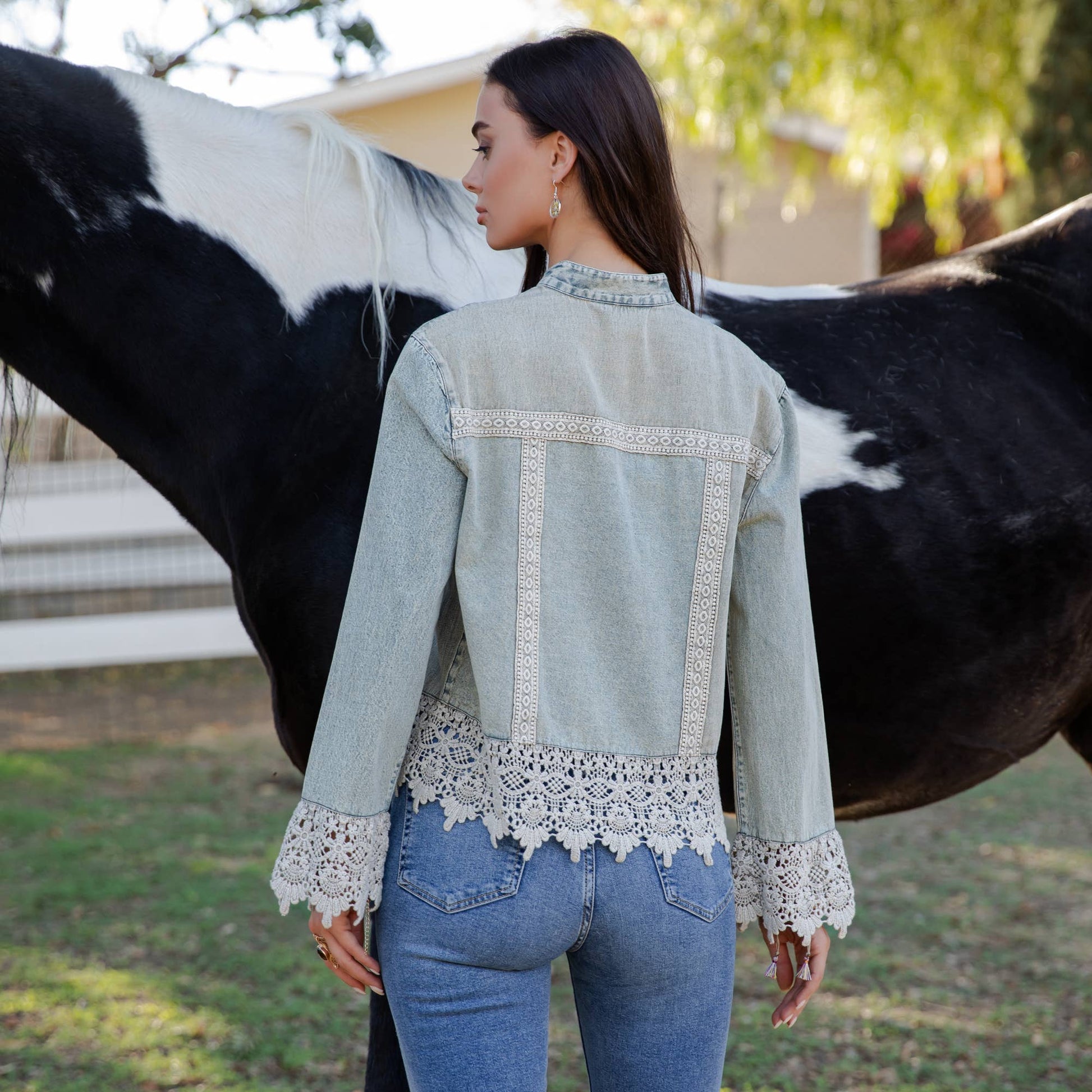Boho Denim And Lace  Button-Down Top