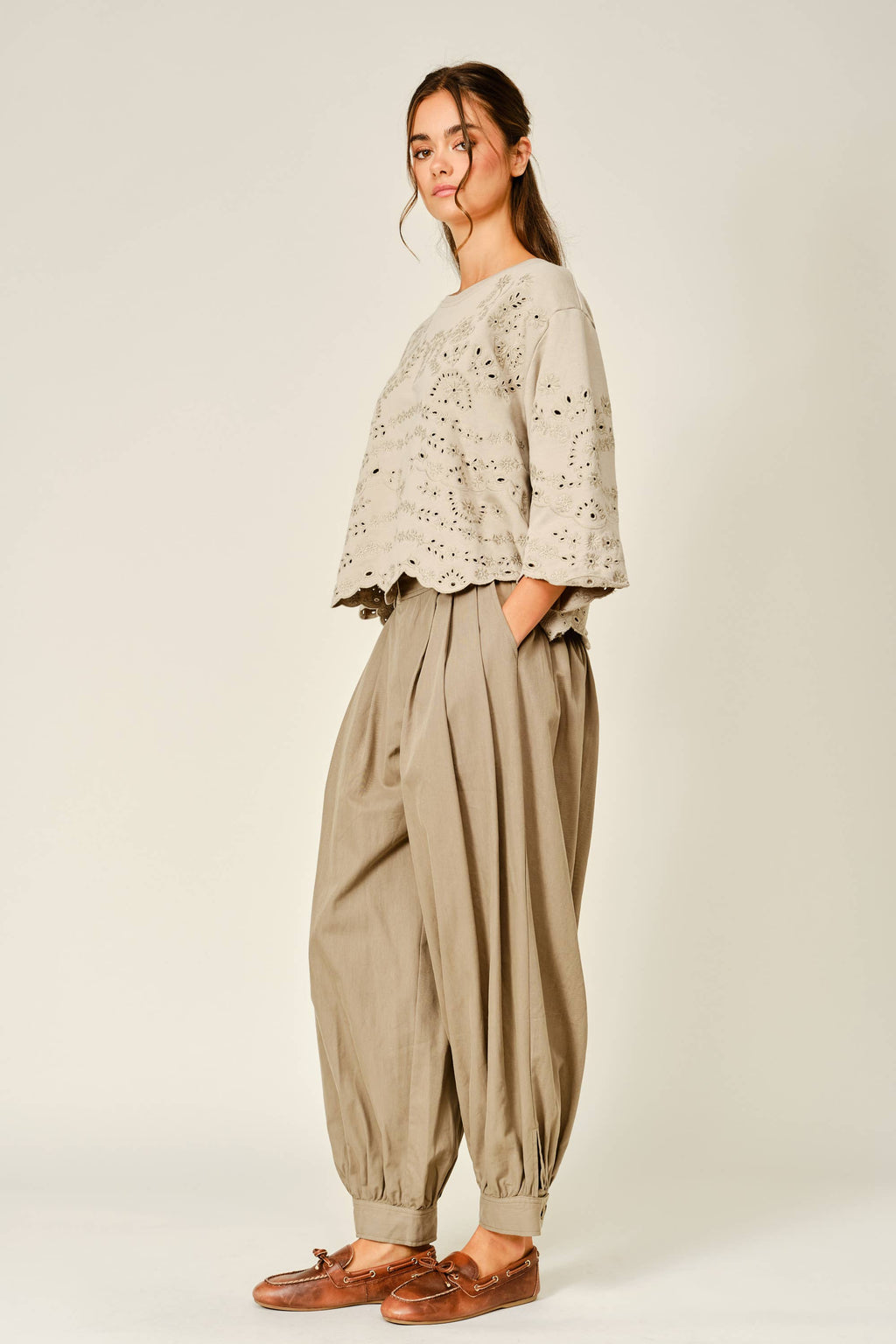 Terry Eyelet Short-Sleeve Sweatshirt